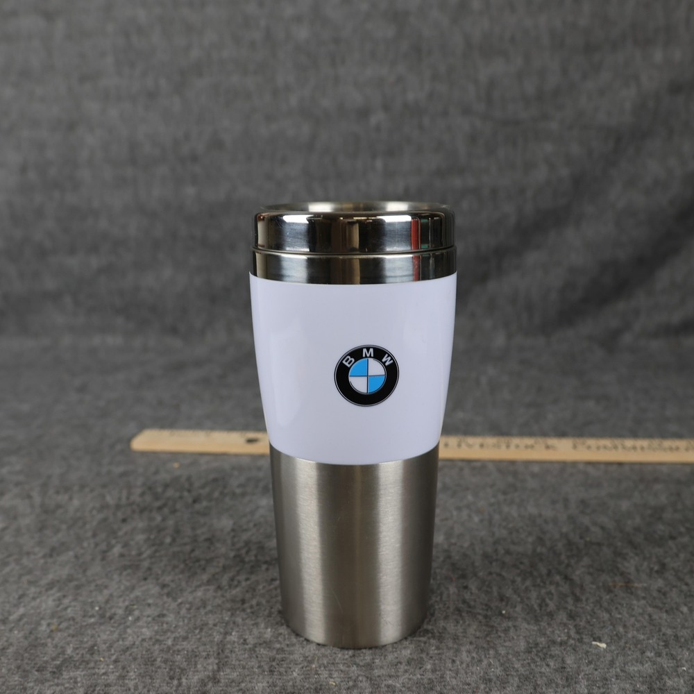 Mybevi BMW Car Logo Travel Tumbler White Stainless Insulated Coffee Mug Lid